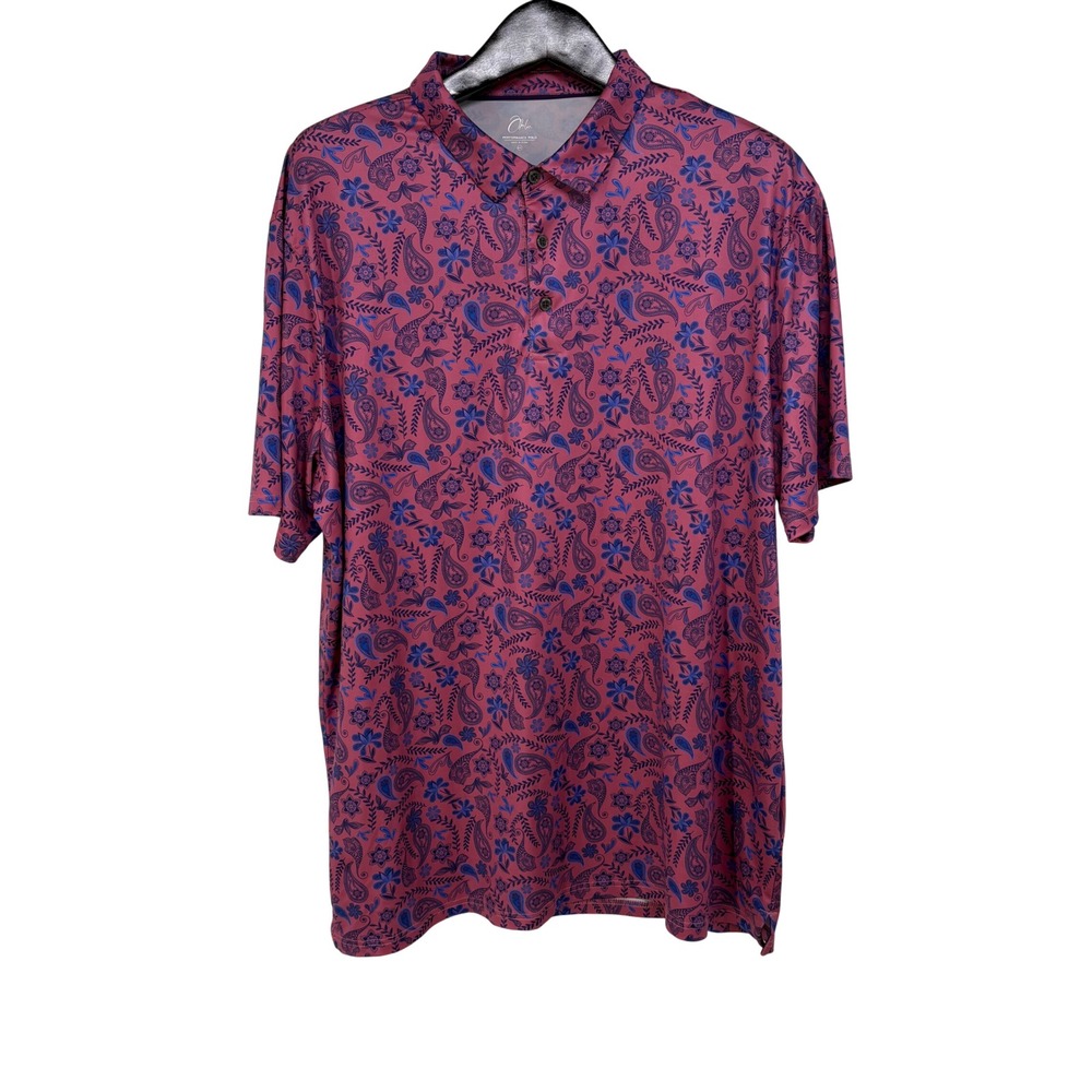 Obla Mens 2XL Performance Polo Shirt Pink Purple Floral Paisley Golf Activewear
